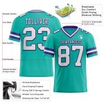 Personalized Football Jersey Aqua White Purple Mesh for Kids Size 5 Personalized Aqua White-Purple Mesh Football Jersey 5