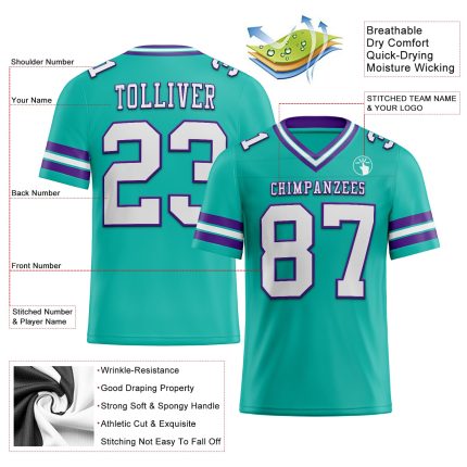 Personalized Football Jersey Aqua White Purple Mesh for Kids Size 5 Personalized Aqua White-Purple Mesh Football Jersey 5