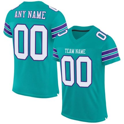 Personalized Aqua Purple White Mesh Football Jersey for Custom Sports Wear Personalized Aqua White-Purple Mesh Football Jersey