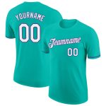 Personalized Aqua White-Purple T-Shirt for Performance and Active Wear Personalized Aqua White-Purple Performance T-Shirt