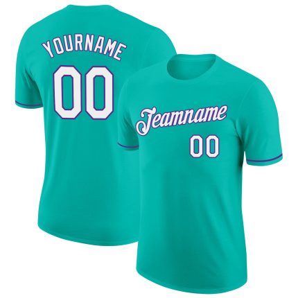 Personalized Aqua White-Purple T-Shirt for Performance and Active Wear Personalized Aqua White-Purple Performance T-Shirt