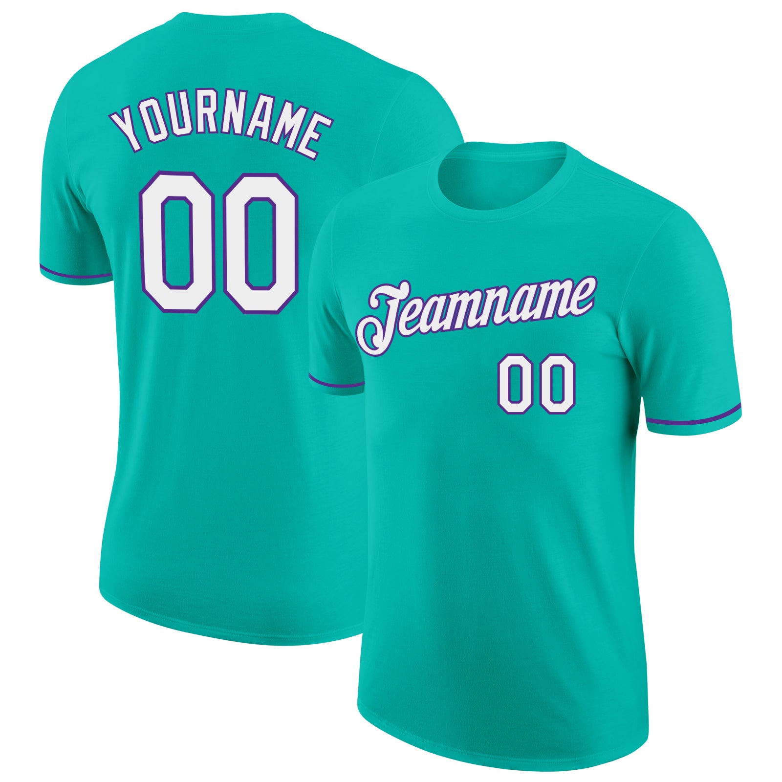 Custom Name & Number Performance T-Shirt Aqua White-Purple for Team Wear Personalized Aqua White-Purple Performance T-Shirt