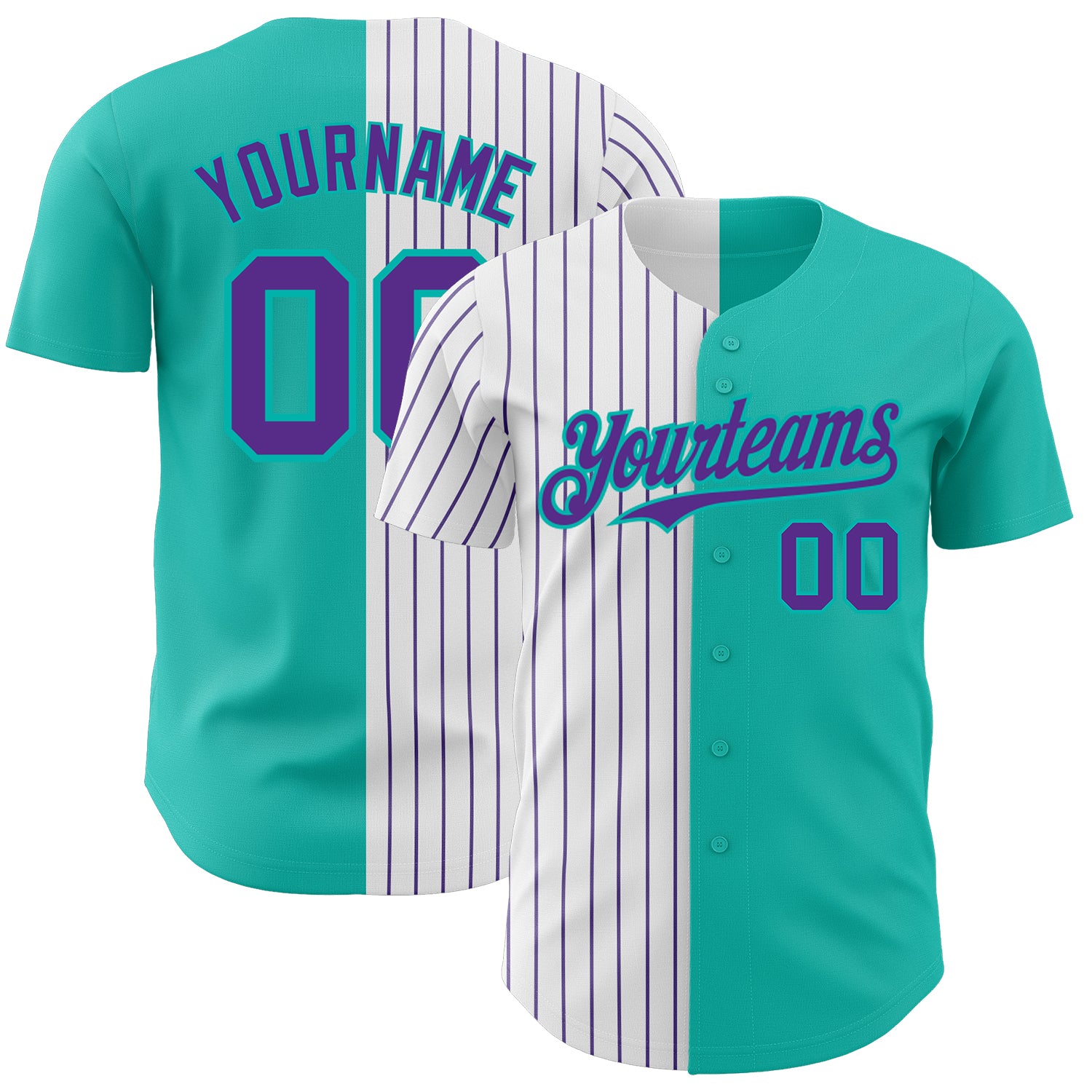 Custom Name Number Aqua White Purple Pinstripe Authentic Split Baseball Jersey - Personalized Team Apparel Personalized Aqua