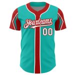 Personalized Aqua White Red Baseball Jersey with Arm Shapes - Custom 3-Color Design Personalized Aqua White-Red 3 Colors