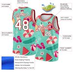 Custom Name and Number Basketball Jersey Aqua White-Red 3D Tropical Hawaii Pattern Authentic Beach Apparel Personalized Aqua