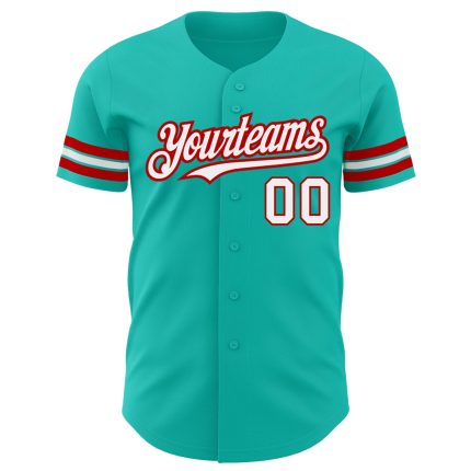 Custom Aqua White-Red Baseball Jersey - Authentic Design for Fans and Players Personalized Aqua White-Red Authentic Baseball