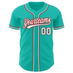 Personalized Custom Name and Number Baseball Jersey - Aqua White-Red Authentic Team Apparel Personalized Aqua White-Red Authentic