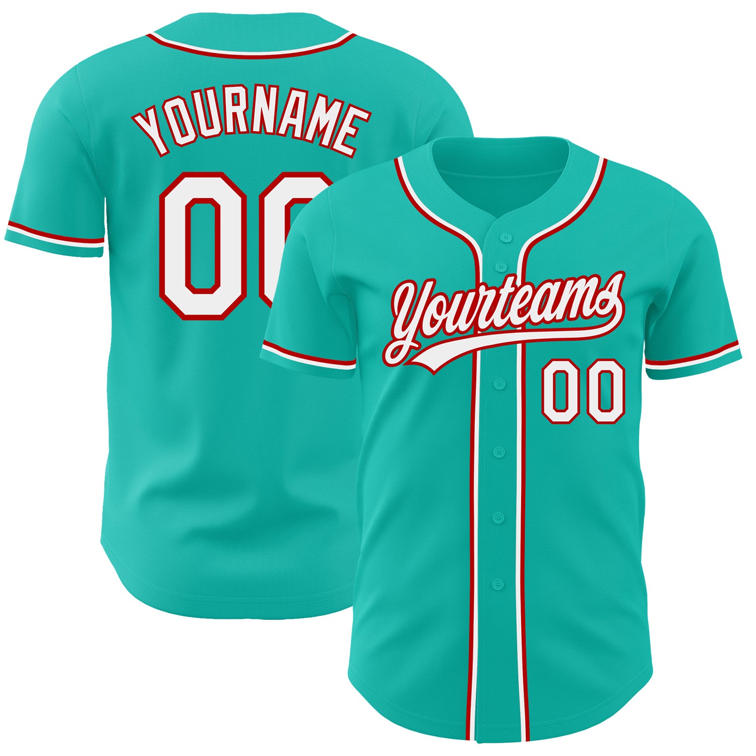 Personalized Custom Name and Number Baseball Jersey - Aqua White-Red Authentic Team Apparel Personalized Aqua White-Red Authentic
