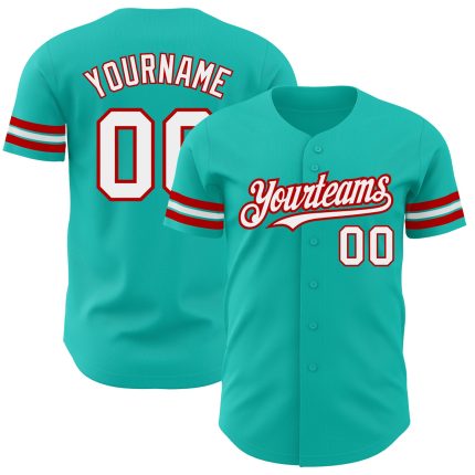 Personalized Aqua White Red Baseball Jersey - Custom Team Apparel 2 Personalized Aqua White-Red Baseball Jersey 2