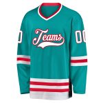 Custom Name and Number Personalized Hockey Jersey Aqua White-Red Team Design Personalized Aqua White-Red Hockey Jersey Team