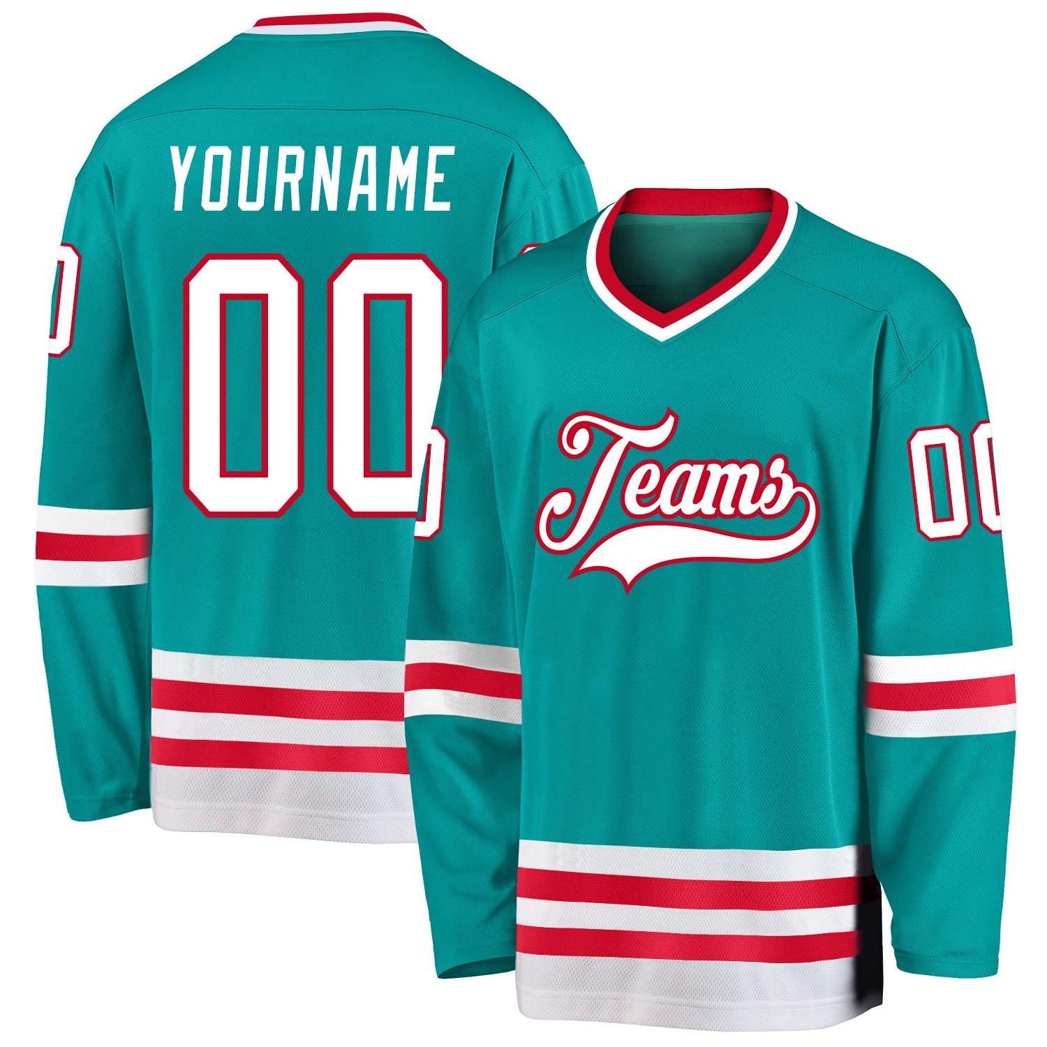 Custom Name and Number Personalized Hockey Jersey Aqua White-Red Team Design Personalized Aqua White-Red Hockey Jersey Team