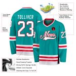 Custom Name and Number Personalized Hockey Jersey Aqua White-Red Team Design Personalized Aqua White-Red Hockey Jersey Team