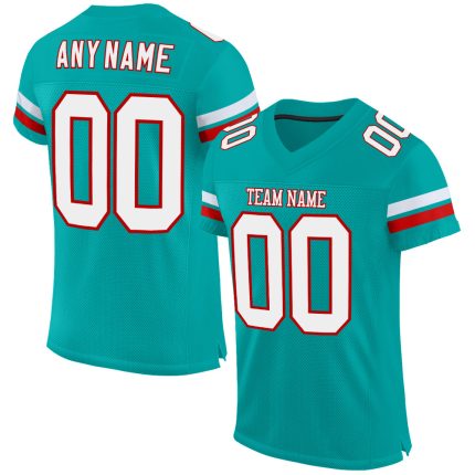 Customizable Aqua White Red Football Jersey with Your Name & Number - Authentic Team Gear Personalized Aqua White-Red Mesh