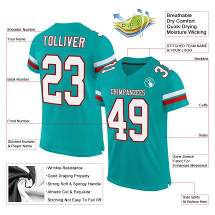 Personalized Aqua White Red Mesh Football Jersey for Men Women Kids Personalized Aqua White-Red Mesh Football Jersey