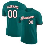 Custom Name and Number Aqua White-Red Performance T-Shirt for Teams - Personalized Sportswear Personalized Aqua White-Red