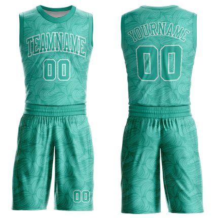 Personalized Basketball Jersey Aqua White Round Neck Sublimation Suit Personalized Aqua White Round Neck Sublimation Basketball