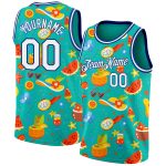 Custom Name Number Authentic Basketball Jersey Summer Hawaii Beach Holiday Aqua White Royal 3D Pattern Personalized Aqua