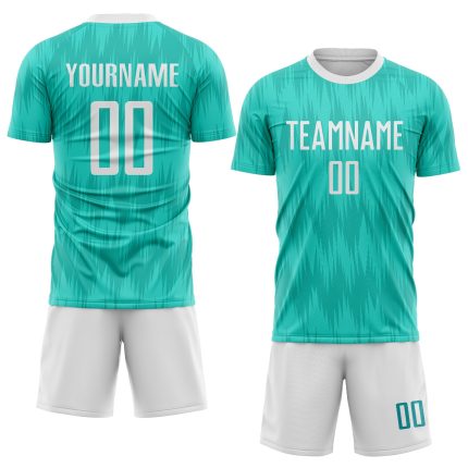 Personalized Soccer Jersey Aqua White Sublimation Uniform for Kids and Adults Personalized Aqua White Sublimation Soccer