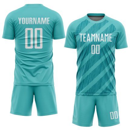 Personalized Aqua White Soccer Jersey Uniform for Sublimation - Custom Sports Apparel 3 Personalized Aqua White Sublimation