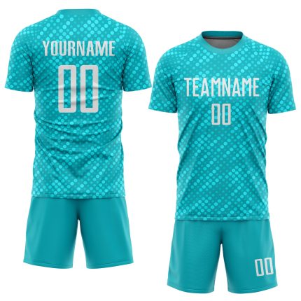 Personalized Aqua White Soccer Jersey Uniform for Kids - Custom Sublimation 4 Personalized Aqua White Sublimation Soccer