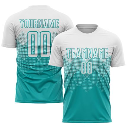 Personalized Soccer Jersey Aqua White Sublimation Uniform for Kids 5 Personalized Aqua White Sublimation Soccer Uniform Jersey