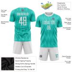 Custom Aqua White Soccer Jersey - Personalized Sublimation Uniform Personalized Aqua White Sublimation Soccer Uniform Jersey