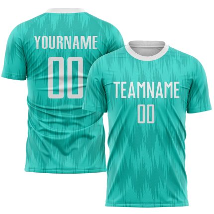 Custom Aqua White Soccer Jersey - Personalized Sublimation Uniform Personalized Aqua White Sublimation Soccer Uniform Jersey