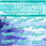 Custom Name and Number Bomber Jacket - 3D Aqua White Winter Landscape with Snowy Mountains and Trees Design, Varsity Letterman Style