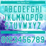 Custom Name and Number Bomber Jacket - 3D Aqua White Winter Landscape with Snowy Mountains and Trees Design, Varsity Letterman Style