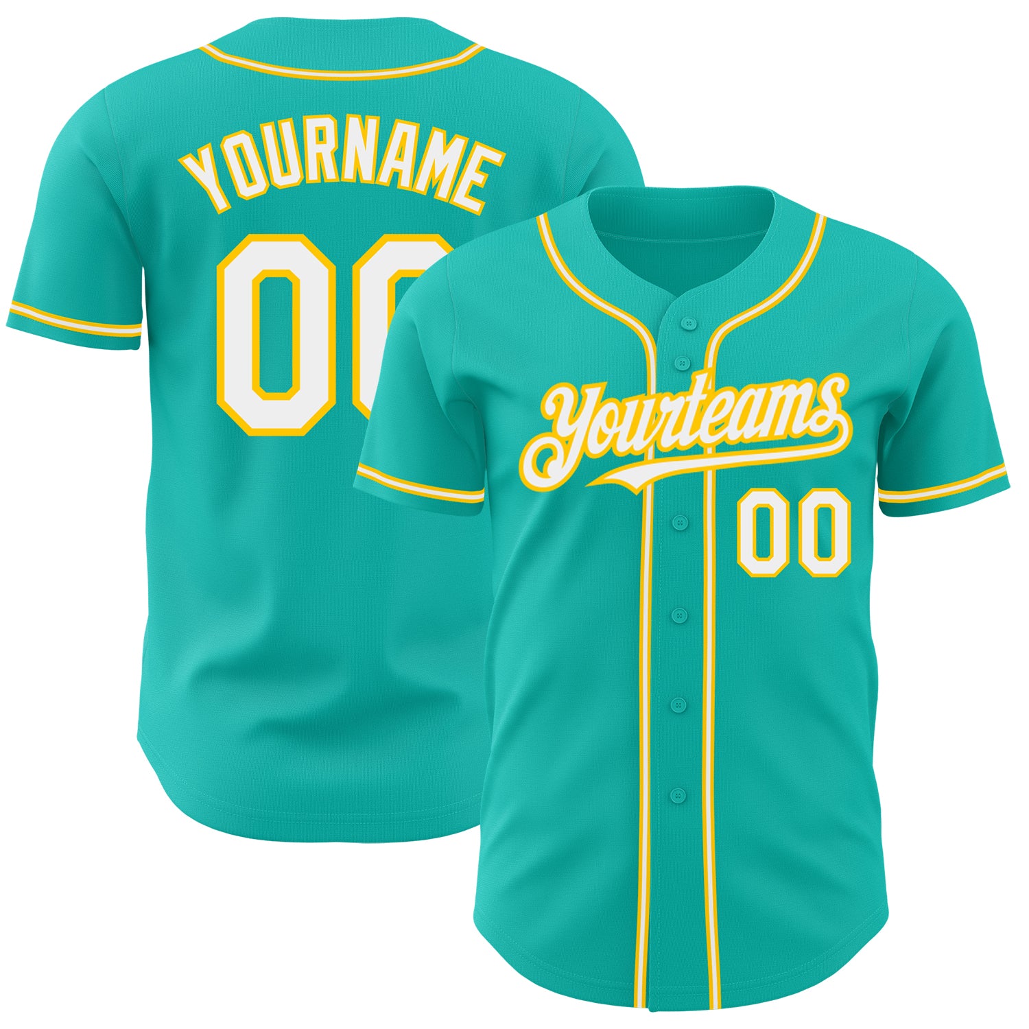 Custom Name and Number Personalized Authentic Baseball Jersey - Aqua White and Yellow Team Jersey Personalized Aqua White-Yellow