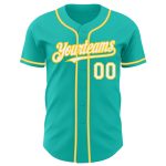 Custom Name and Number Personalized Authentic Baseball Jersey - Aqua White and Yellow Team Jersey Personalized Aqua White-Yellow