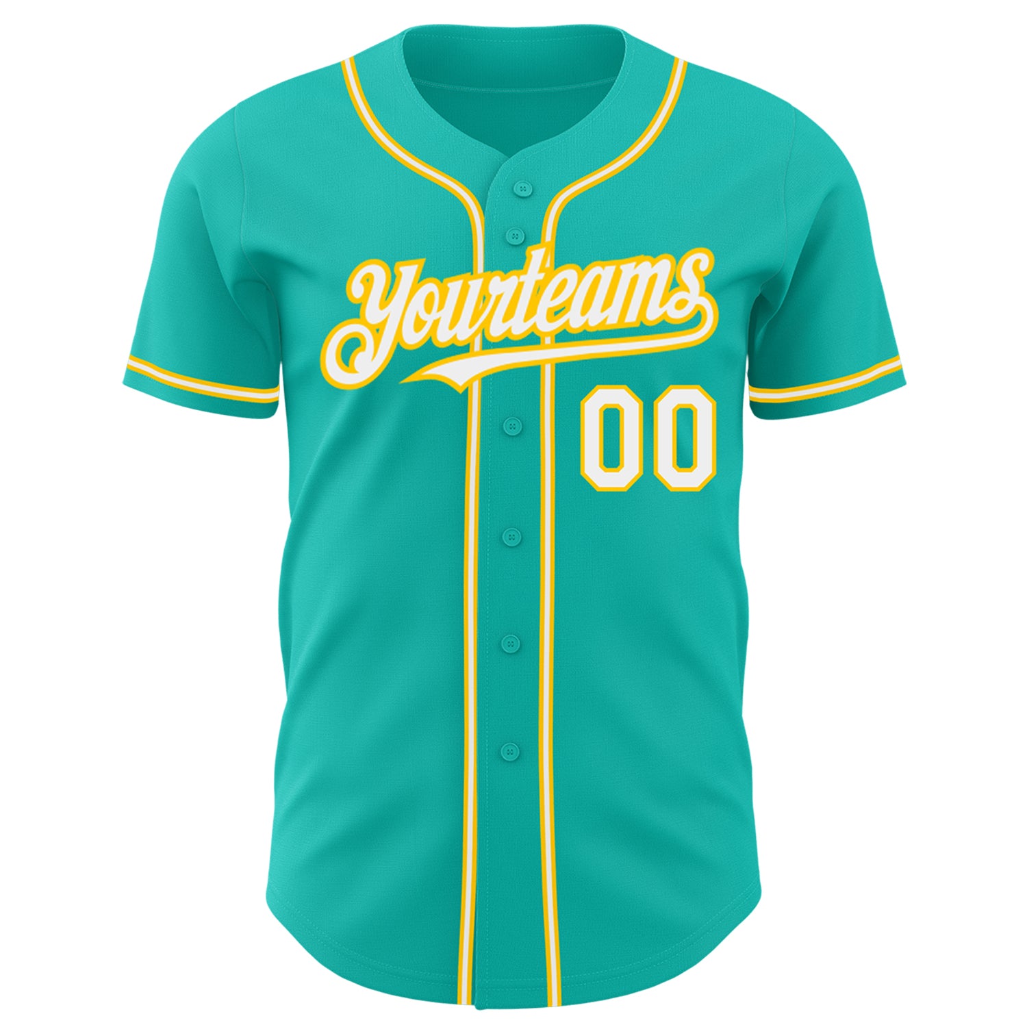 Personalized Aqua White-Yellow Authentic Baseball Jersey Team Custom Name and Number Custom Name and Number Personalized Authentic Baseball Jersey - Aqua White and Yellow Team Jersey Personalized Aqua White-Yellow - Image 2