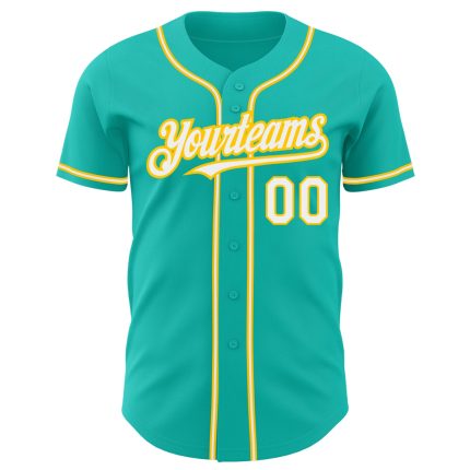 Personalized Baseball Jersey in Aqua White and Yellow - Custom Team Apparel Personalized Aqua White-Yellow Baseball Jersey