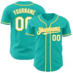 Personalized Baseball Jersey in Aqua White and Yellow - Custom Team Apparel Personalized Aqua White-Yellow Baseball Jersey