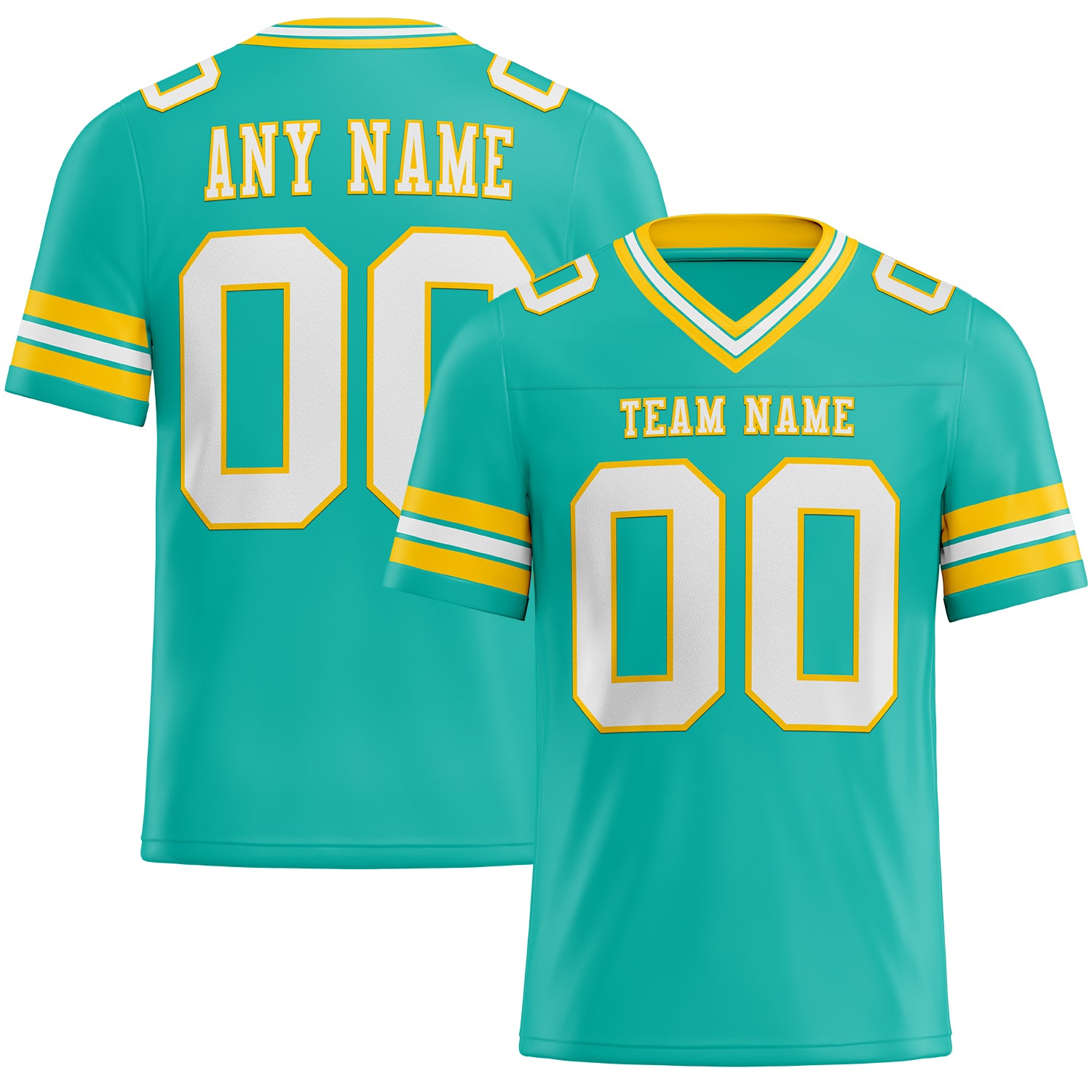Custom Personalized Football Jersey Aqua White Yellow Mesh with Team Name and Number Personalized Aqua White-Yellow Mesh