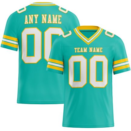 Custom Aqua White Yellow Mesh Football Jersey Personalized Aqua White-Yellow Mesh Football Jersey