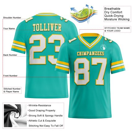 Custom Aqua White Yellow Mesh Football Jersey Personalized Aqua White-Yellow Mesh Football Jersey