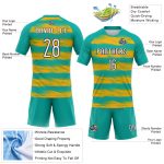 Custom Name Number Volleyball Jersey - Personalized Aqua Yellow Black Abstract Lines Design Personalized Aqua Yellow-Black