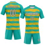 Personalized Aqua Yellow Black Abstract Lines Volleyball Jersey Uniform Personalized Aqua Yellow-Black Abstract Lines Sublimation