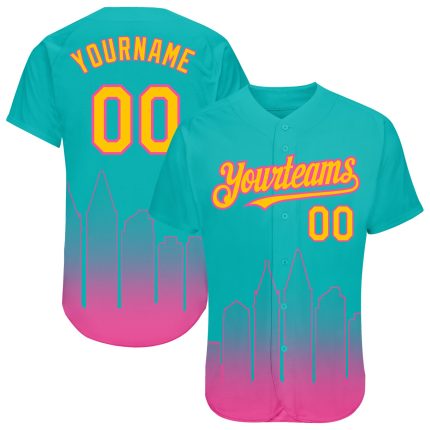 Custom aqua, yellow and pink fade baseball jersey