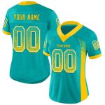 Personalized Aqua Yellow White Drift Fashion Football Jersey - Custom Mesh Team Apparel Personalized Aqua Yellow-White Mesh