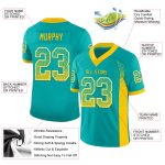 Personalized Aqua Yellow White Drift Fashion Football Jersey - Custom Mesh Team Apparel Personalized Aqua Yellow-White Mesh