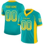 Personalized Aqua Yellow White Drift Fashion Football Jersey - Custom Mesh Team Apparel Personalized Aqua Yellow-White Mesh