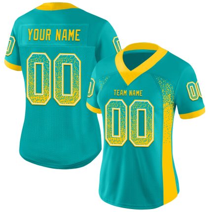 Personalized Custom Aqua Yellow White Football Jersey with Name & Number - Drift Fashion Team Apparel Personalized Aqua Yellow-White
