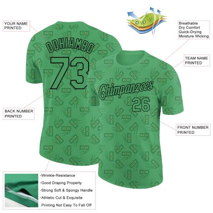 Aurora Green Black 3D Dollar Banknote T-Shirt for Money Theme Performance - Personalized Design Personalized Aurora Green