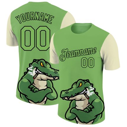 Personalized 3D Crocodile Performance T-Shirt in Aurora Green Black-Cream Personalized Aurora Green Black-Cream 3D Crocodile