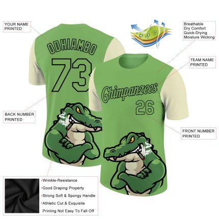 Custom Name and Number Crocodile Performance T-Shirt - Personalized 3D Pattern Design in Aurora Green Black-Cream Personalized