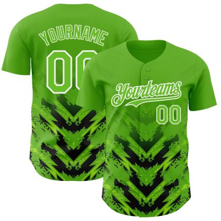 Personalized 3D Abstract Arrow Baseball Jersey in Aurora Green Black-White Personalized Aurora Green Black-White 3D Abstract