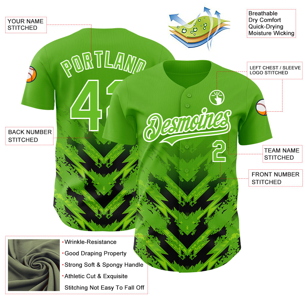 Personalized 3D Abstract Arrow Baseball Jersey in Aurora Green Black-White Personalized Aurora Green Black-White 3D Abstract - Image 3