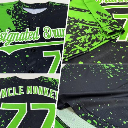 Personalized 3D Abstract Brush Stroke Baseball Jersey in Aurora Green and Black-White Personalized Aurora Green Black-White